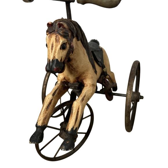 Vtg Primitive Horse Tricycle Iron Pedal Toy Folk Art Whimsical Storybook Holiday - Picture 3 of 14